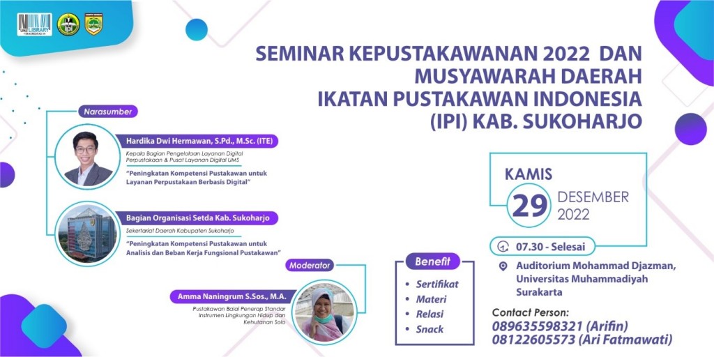 Seminar Kepustakawanan 2022 dan Musyawarah Daerah IPI Kabupaten Sukoharjo