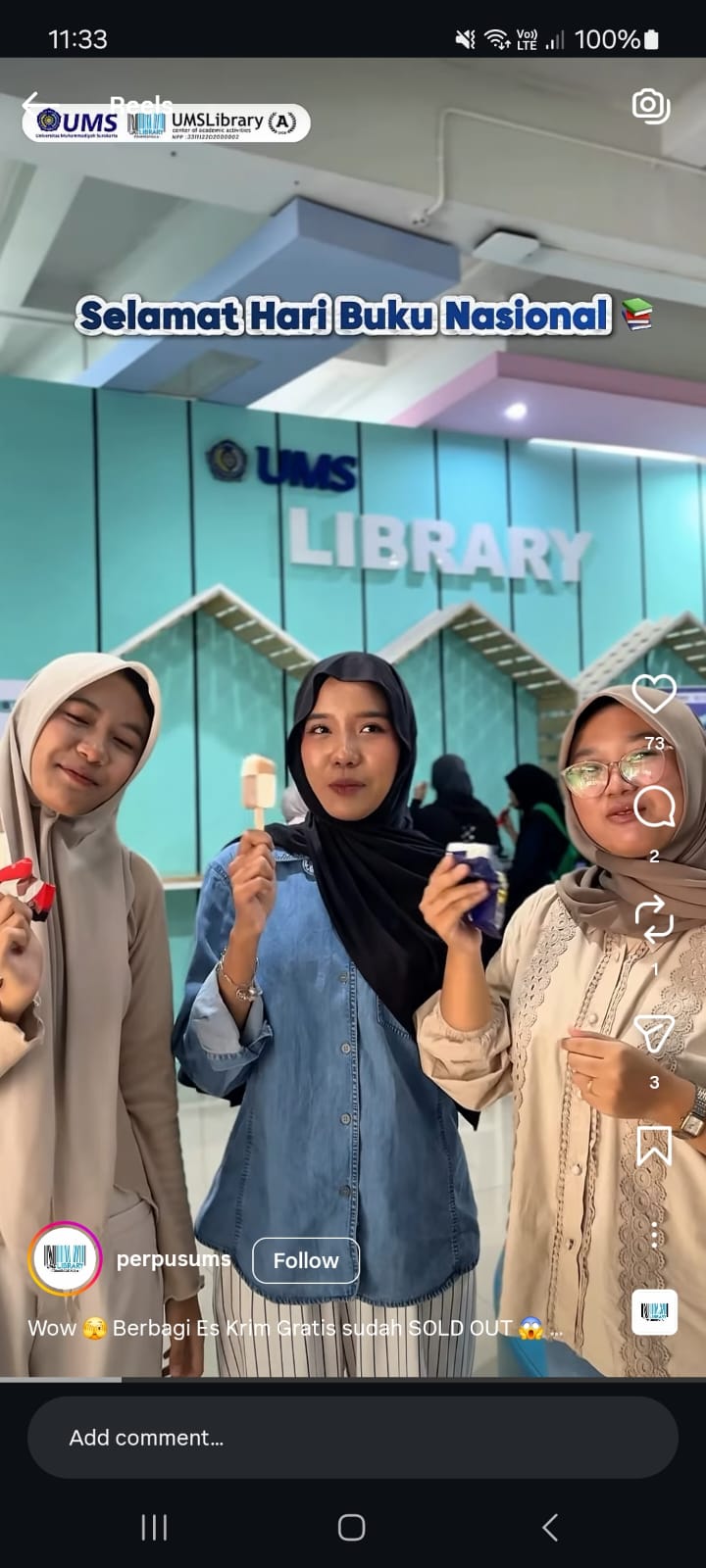 Perpustakaan UMS Berbagi Es Krim untuk Meriahkan Hari Buku Nasional 2026